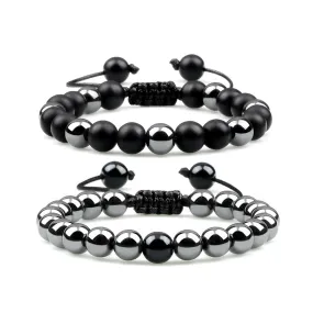 Fashion Ball Bracelets for Men Natural Hematite & Black Onyx