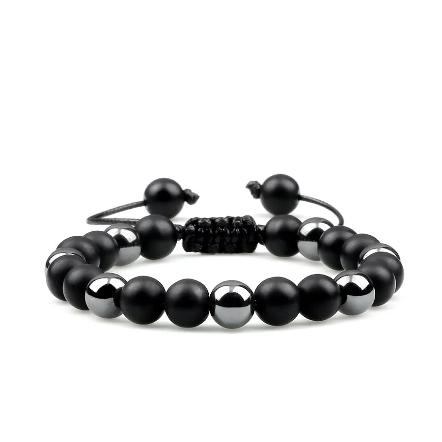 Fashion Ball Bracelets for Men Natural Hematite & Black Onyx