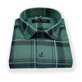 Green Color Pure Cotton Casual Checked Shirt For Men