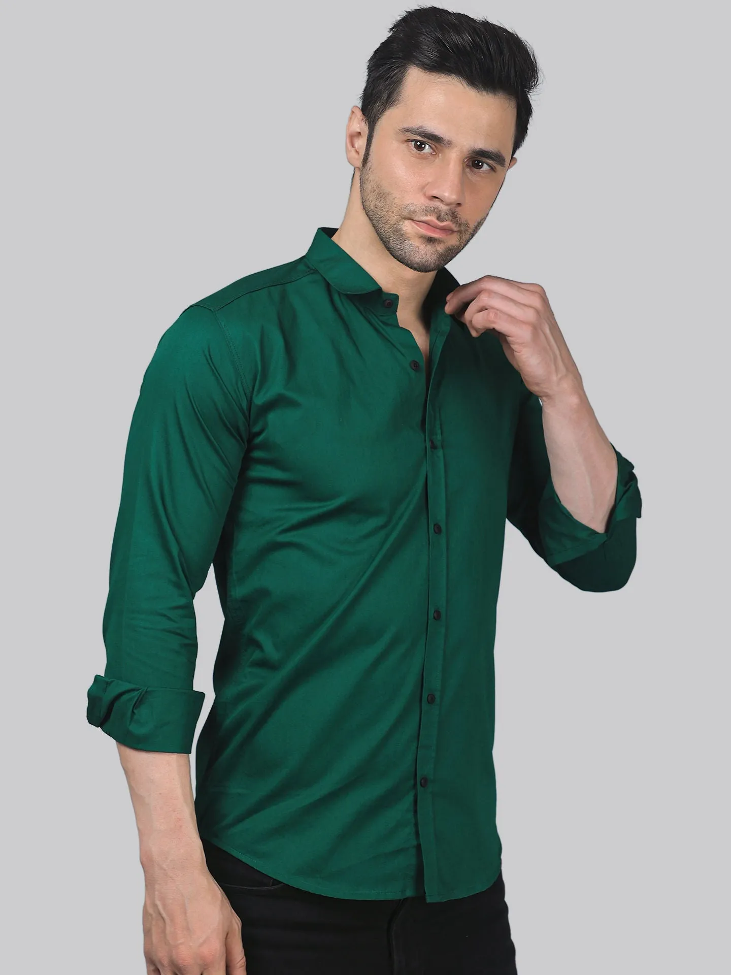 Grunge TryBuy Premium Green Cotton Button-Up Shirt for Men