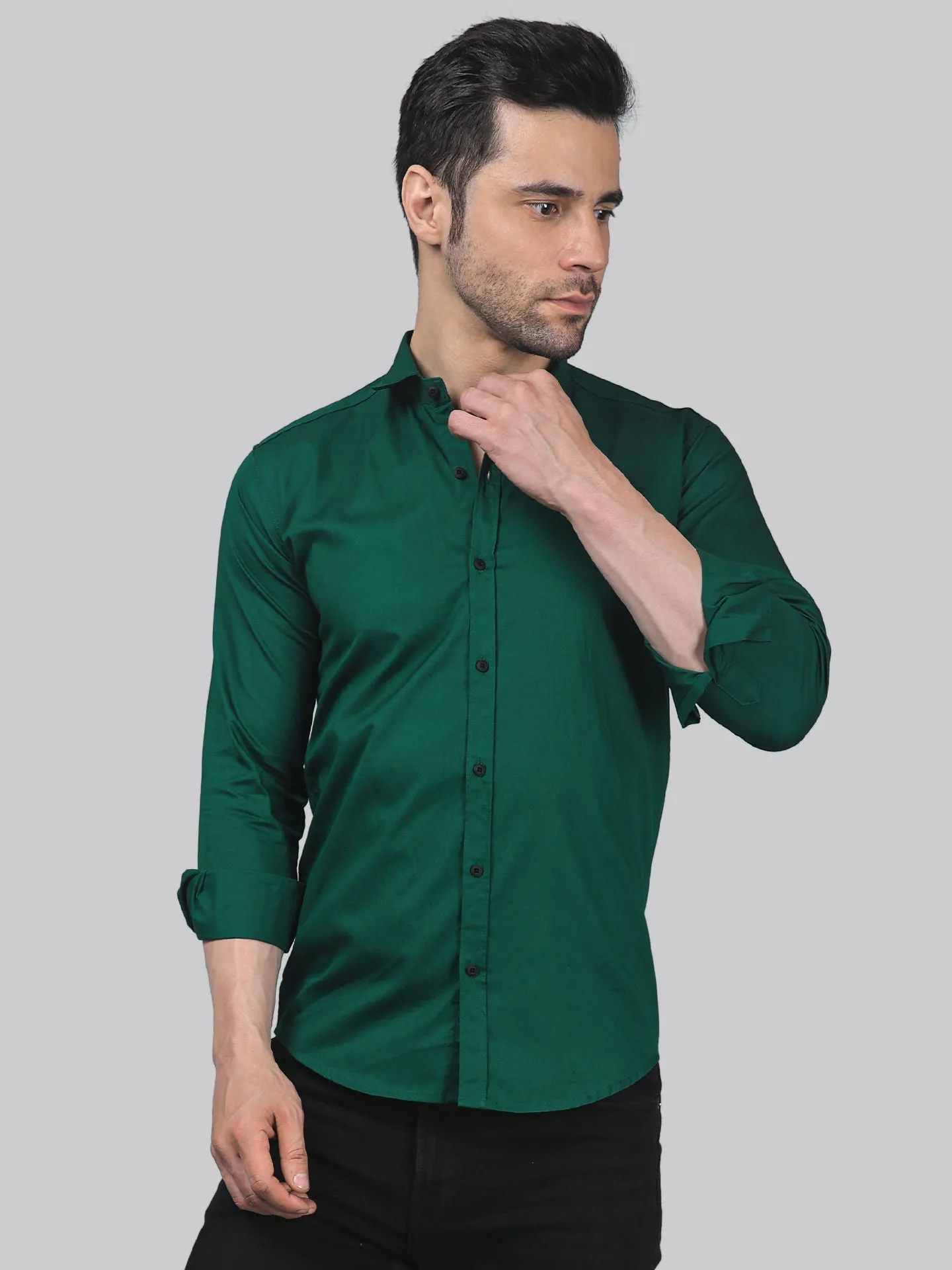 Grunge TryBuy Premium Green Cotton Button-Up Shirt for Men