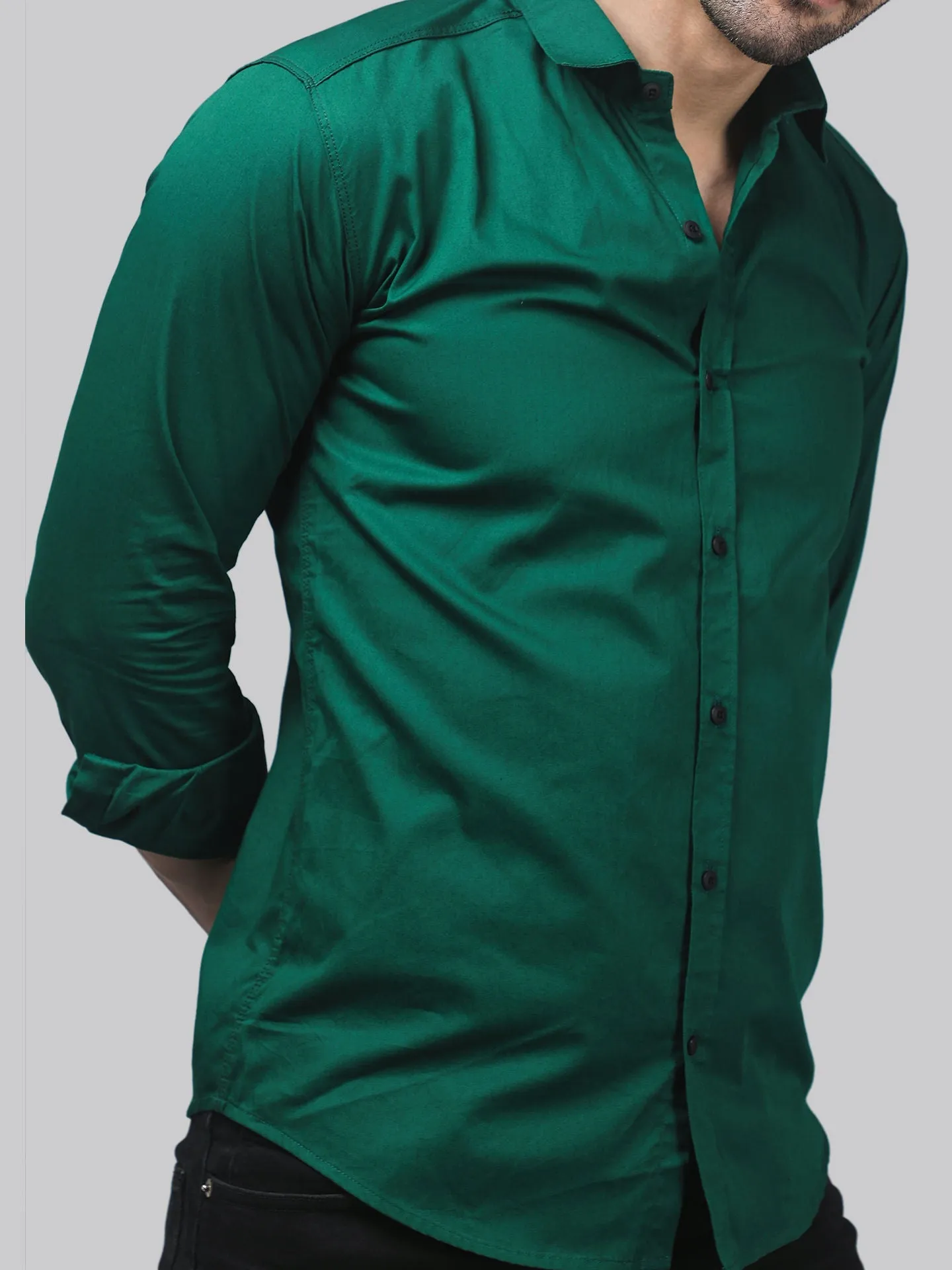 Grunge TryBuy Premium Green Cotton Button-Up Shirt for Men