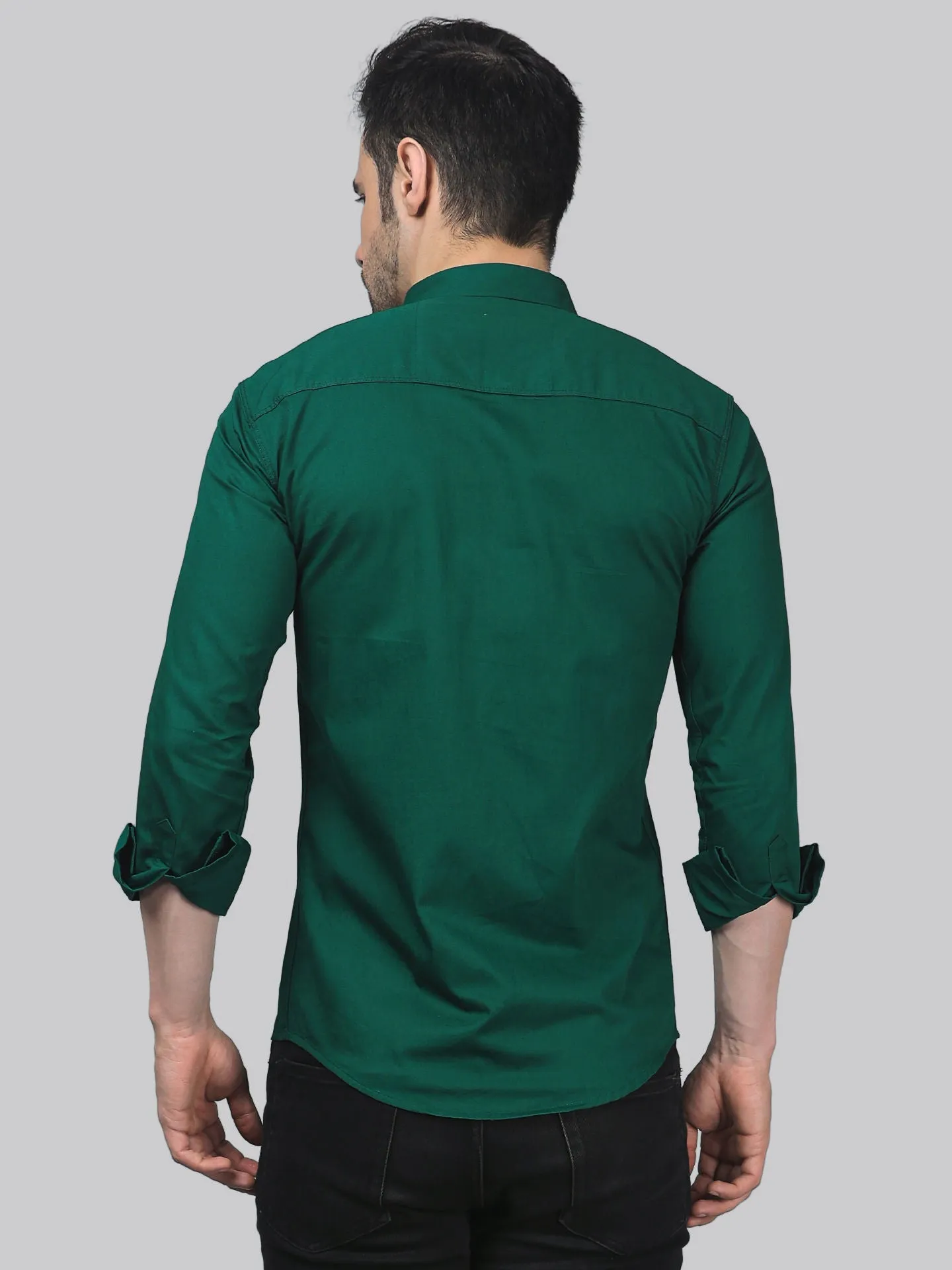 Grunge TryBuy Premium Green Cotton Button-Up Shirt for Men