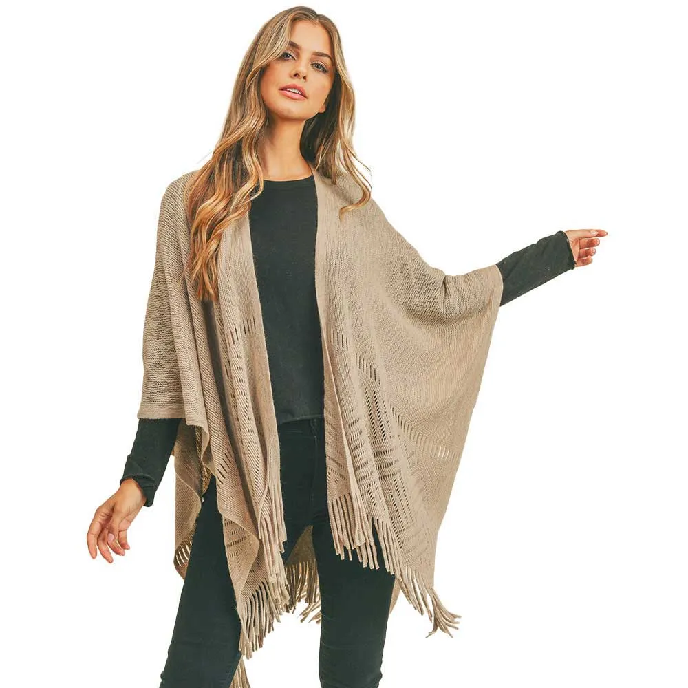 Herringbone Knit Fringe Ruana Poncho