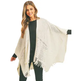 Herringbone Knit Fringe Ruana Poncho