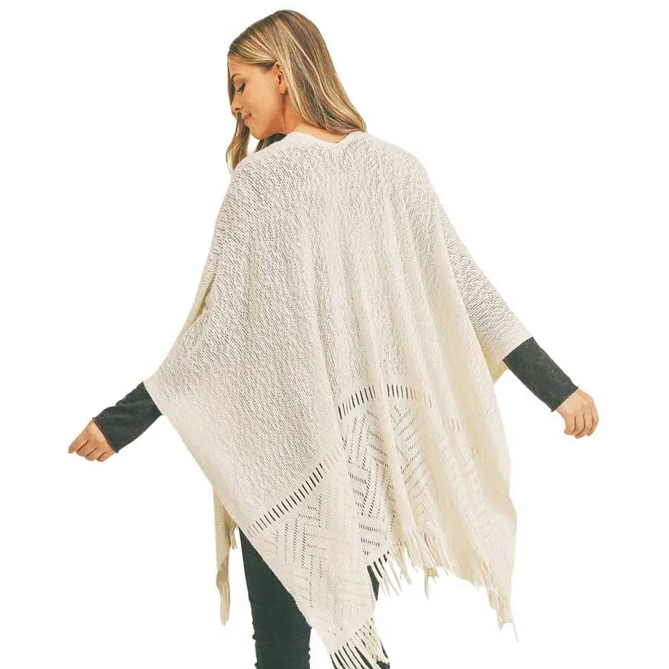 Herringbone Knit Fringe Ruana Poncho