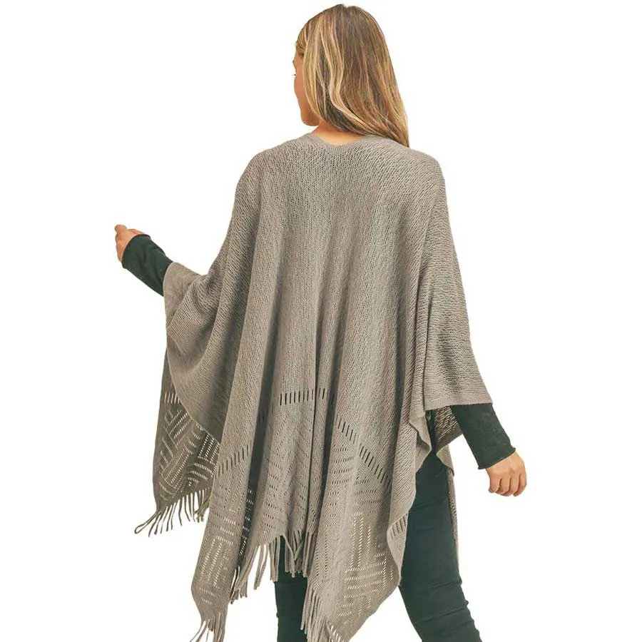 Herringbone Knit Fringe Ruana Poncho