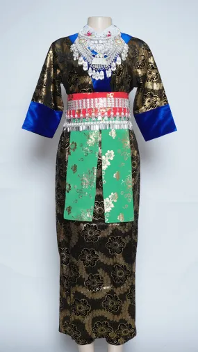 Hmong Xeev Gold Floral Velvet