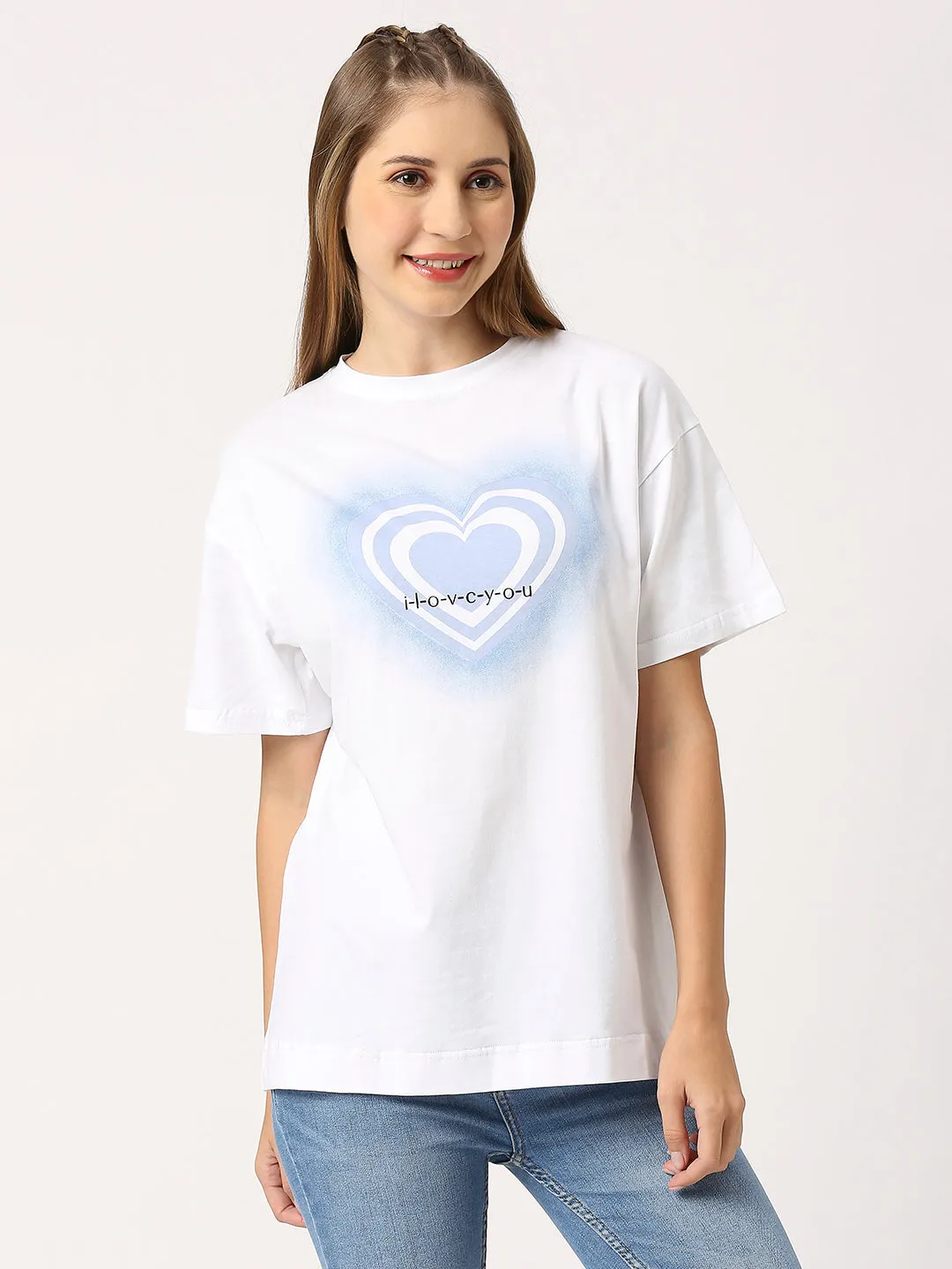 Ivory White Basic Oversized Women T-shirt