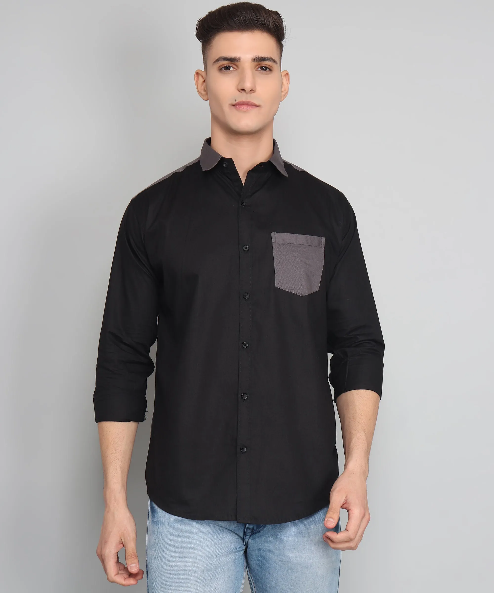 Jacob Premium Black Solid Cotton Button-Up Shirt for Men