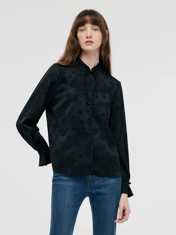 Jacquard Mandarin Collared Women Shirt