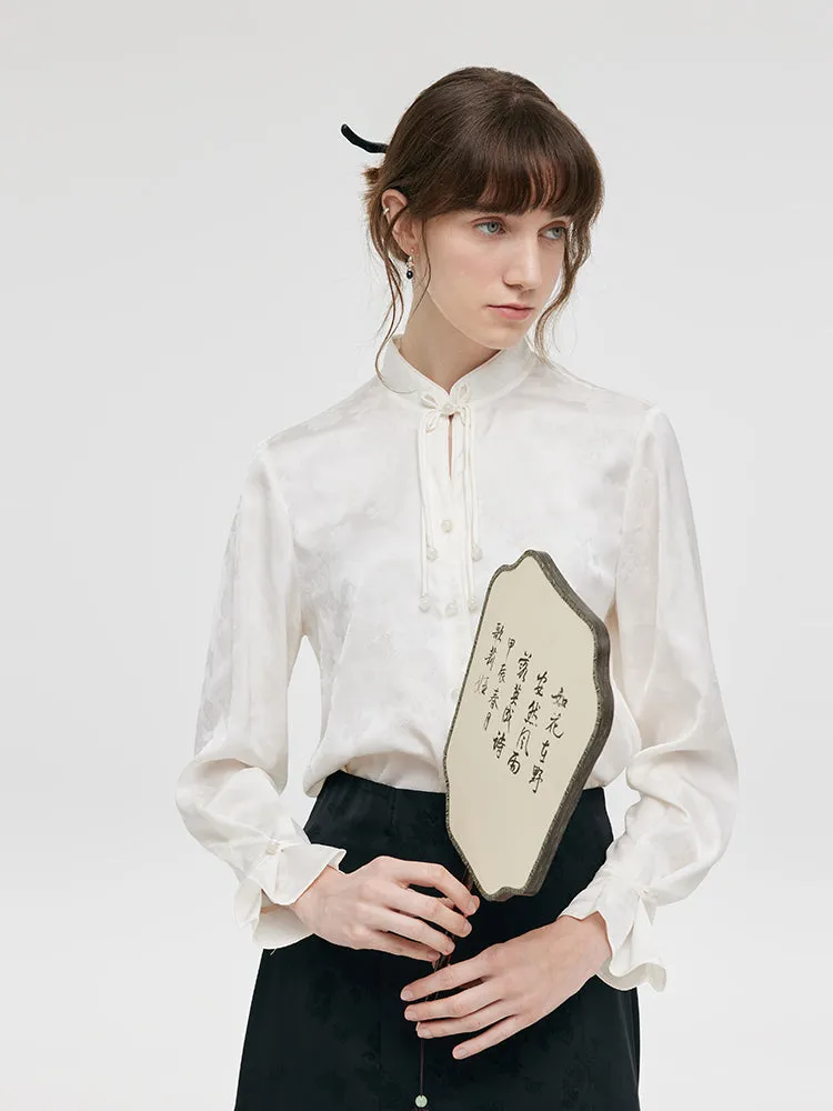 Jacquard Mandarin Collared Women Shirt