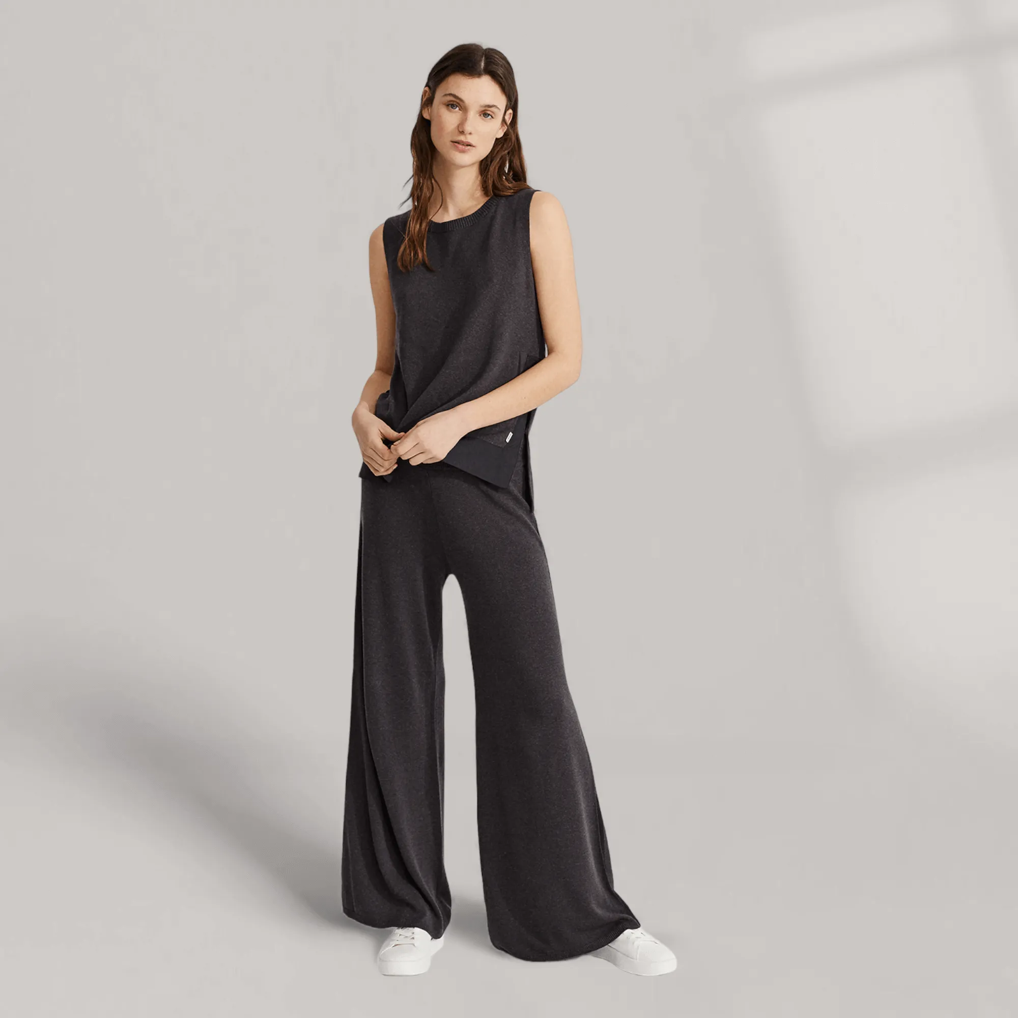 Knitted Wide-Leg Pants - Asphalt | Women's