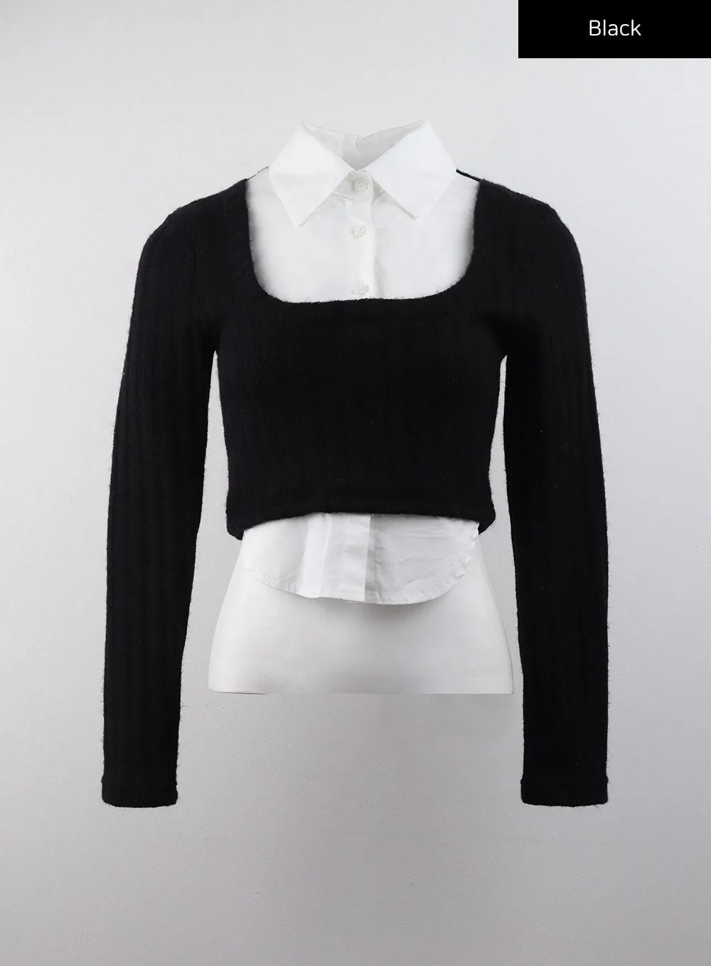 Layered Shirt Buttoned Crop Top CJ404