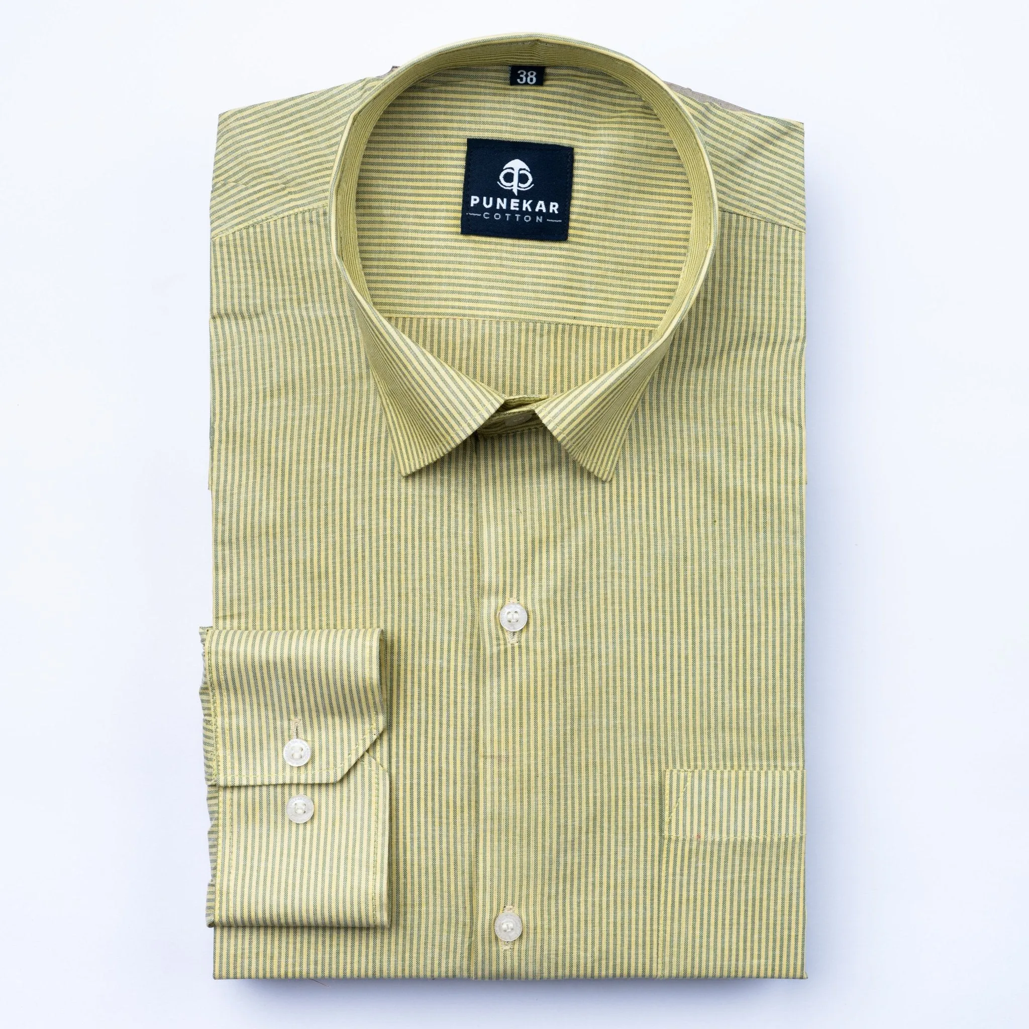 Light Yellow Color Lining Paper Cotton Shirts For Men