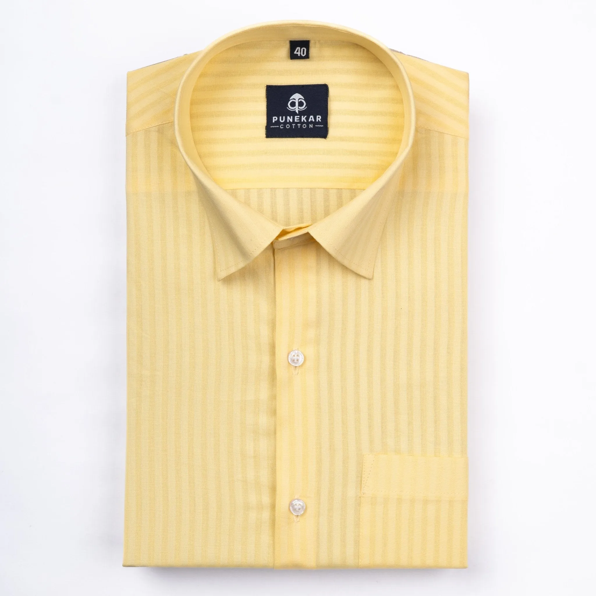 Light Yellow Color vertical Cotton stripe Shirt For Men