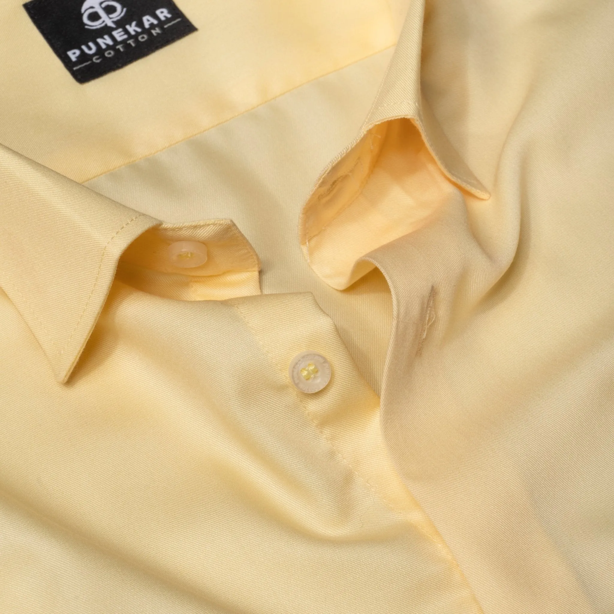 Light Yellow Soft Satin Cotton Shirt For Men