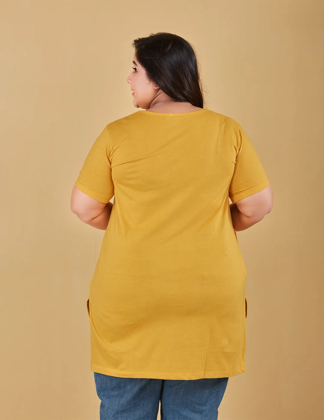 Long Line T-Shirt For Women -Half Sleeves-Yellow