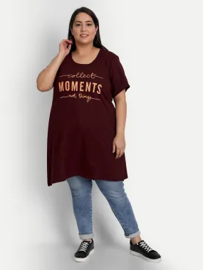 Long Line T-Shirt For Women -Half Sleeves- - Wine