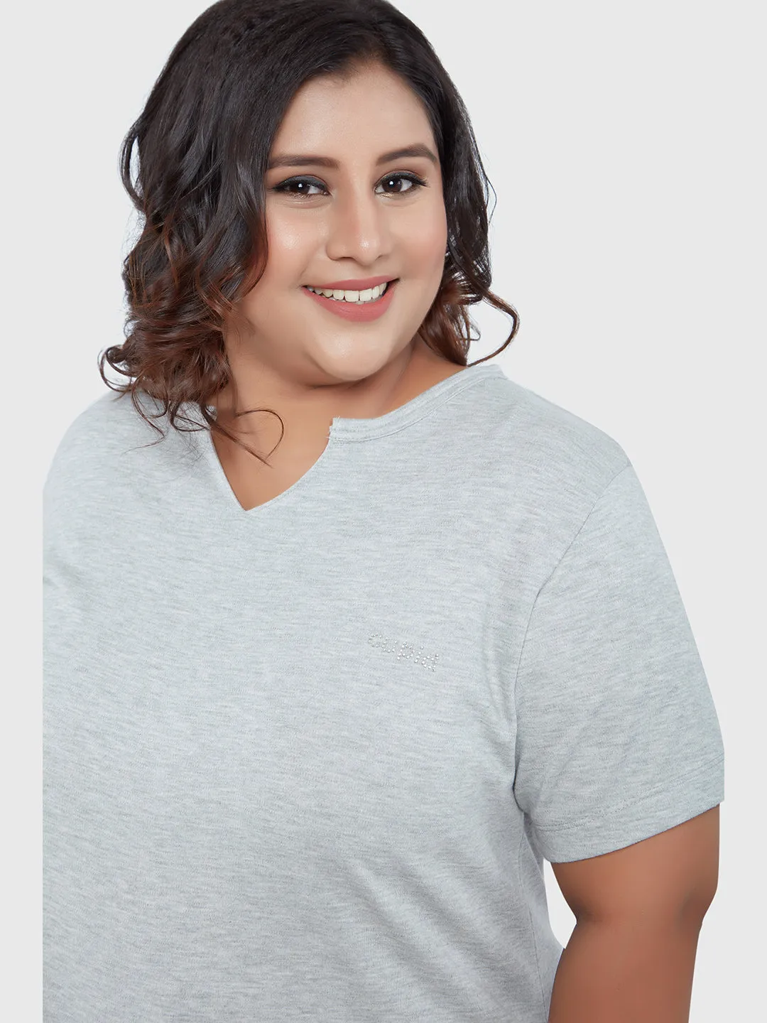 Longline Grey Top For Women-Plus Size