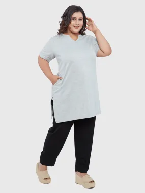 Longline Grey Top For Women-Plus Size