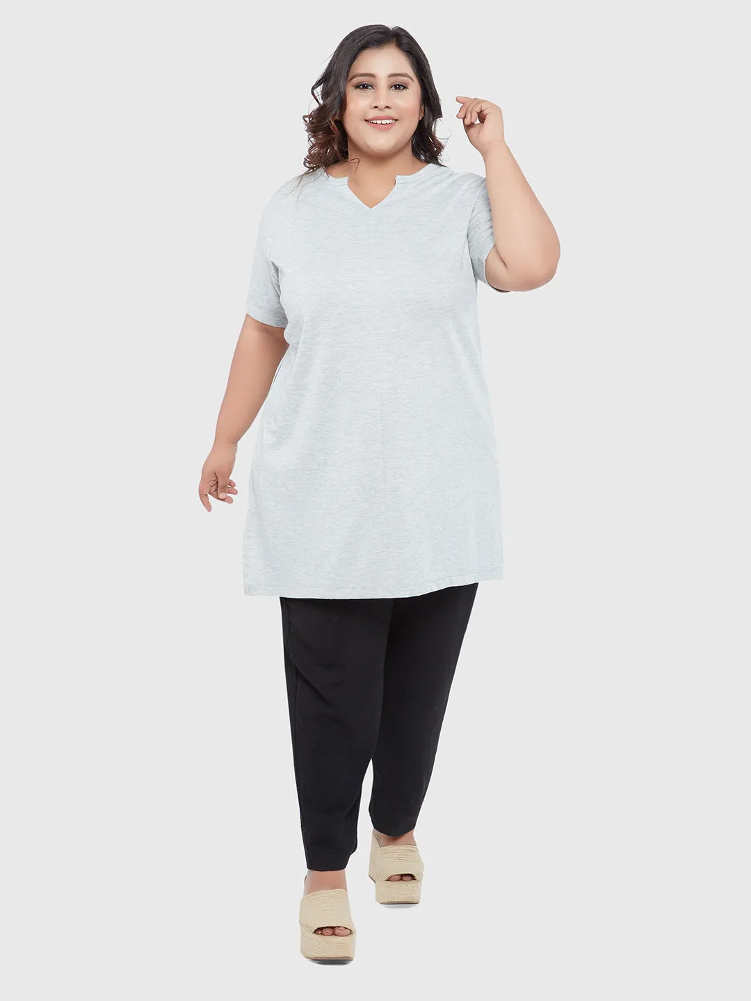 Longline Grey Top For Women-Plus Size