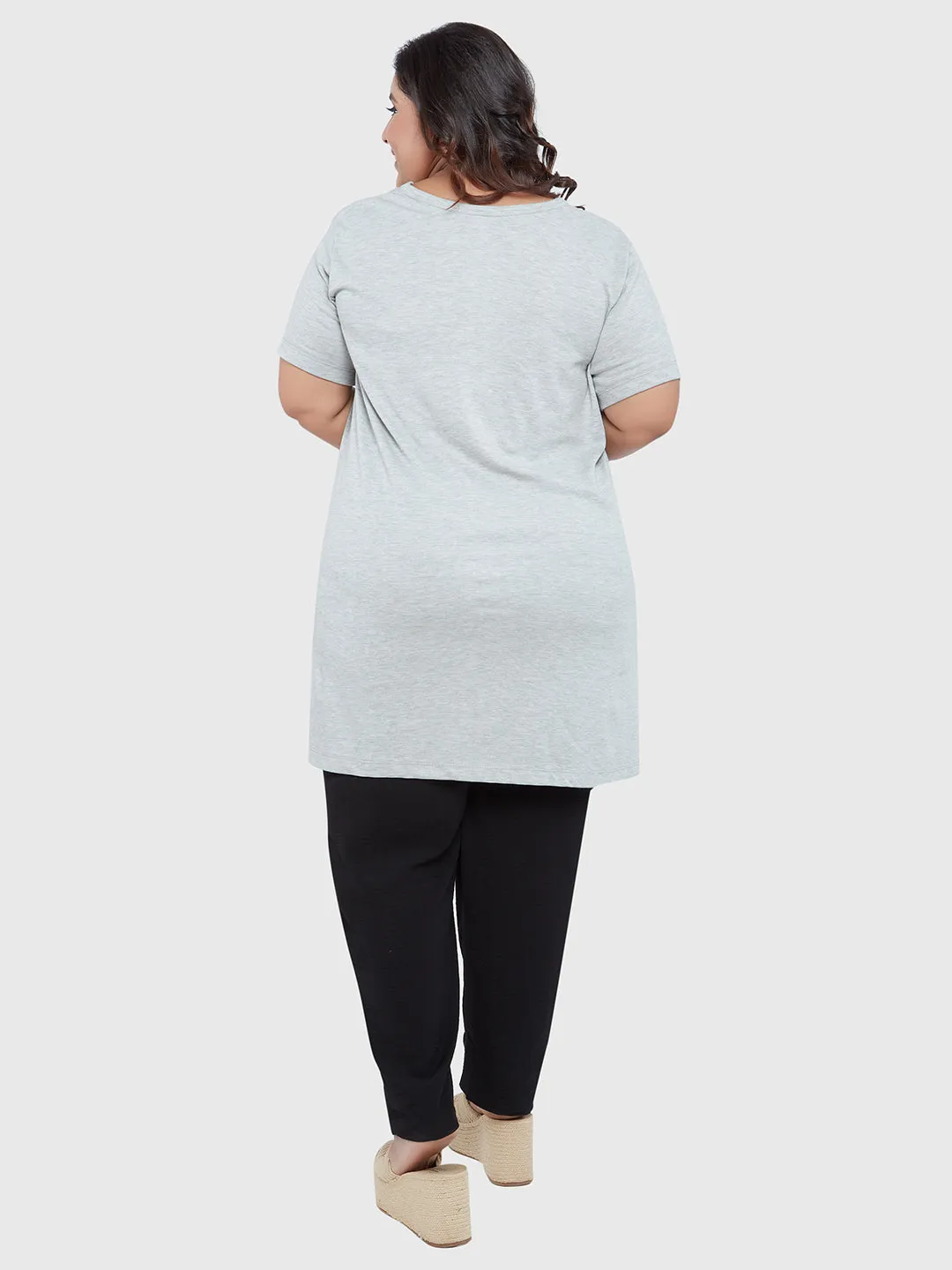 Longline Grey Top For Women-Plus Size