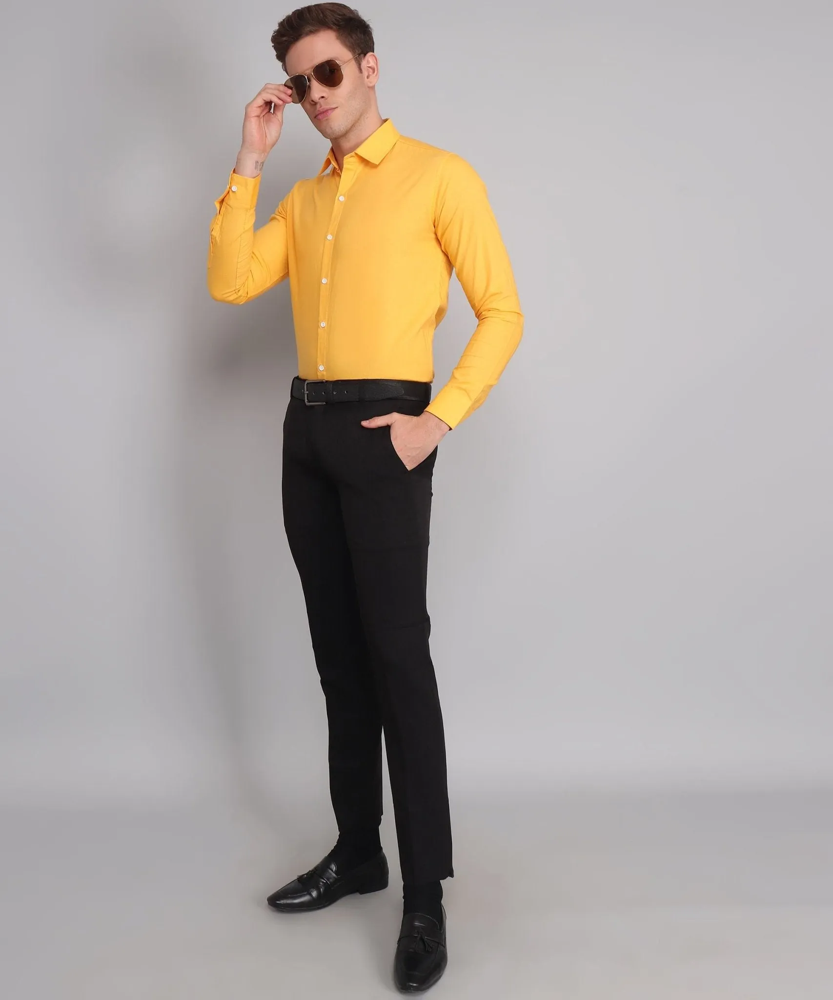 Luxurious Exclusive TryBuy Premium Wrinkle-Free Yellow Button-Up Shirt for Men