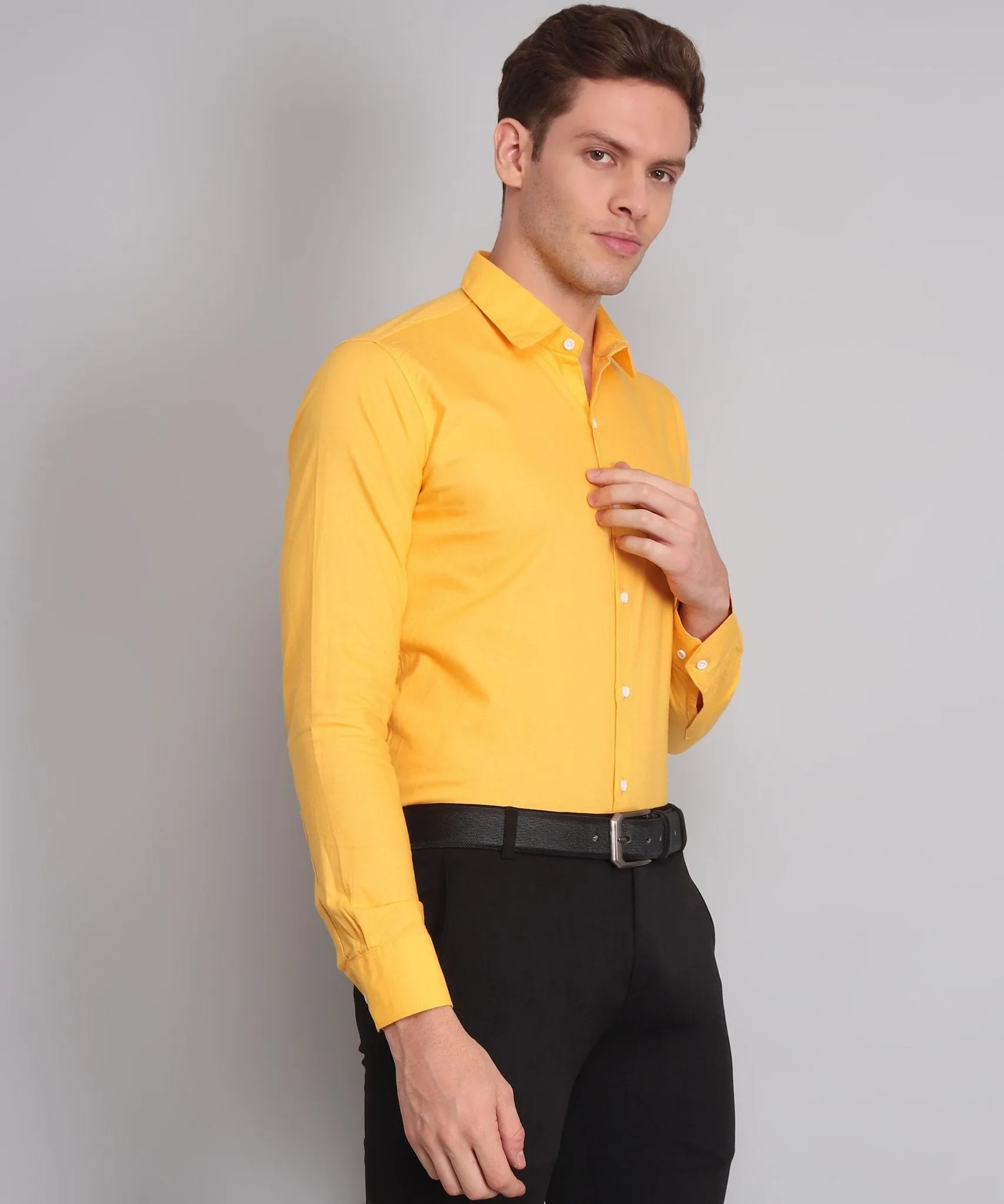 Luxurious Exclusive TryBuy Premium Wrinkle-Free Yellow Button-Up Shirt for Men