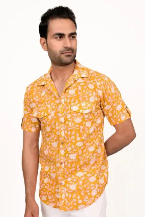 Mango Yellow Printed Half Sleeve Shirt