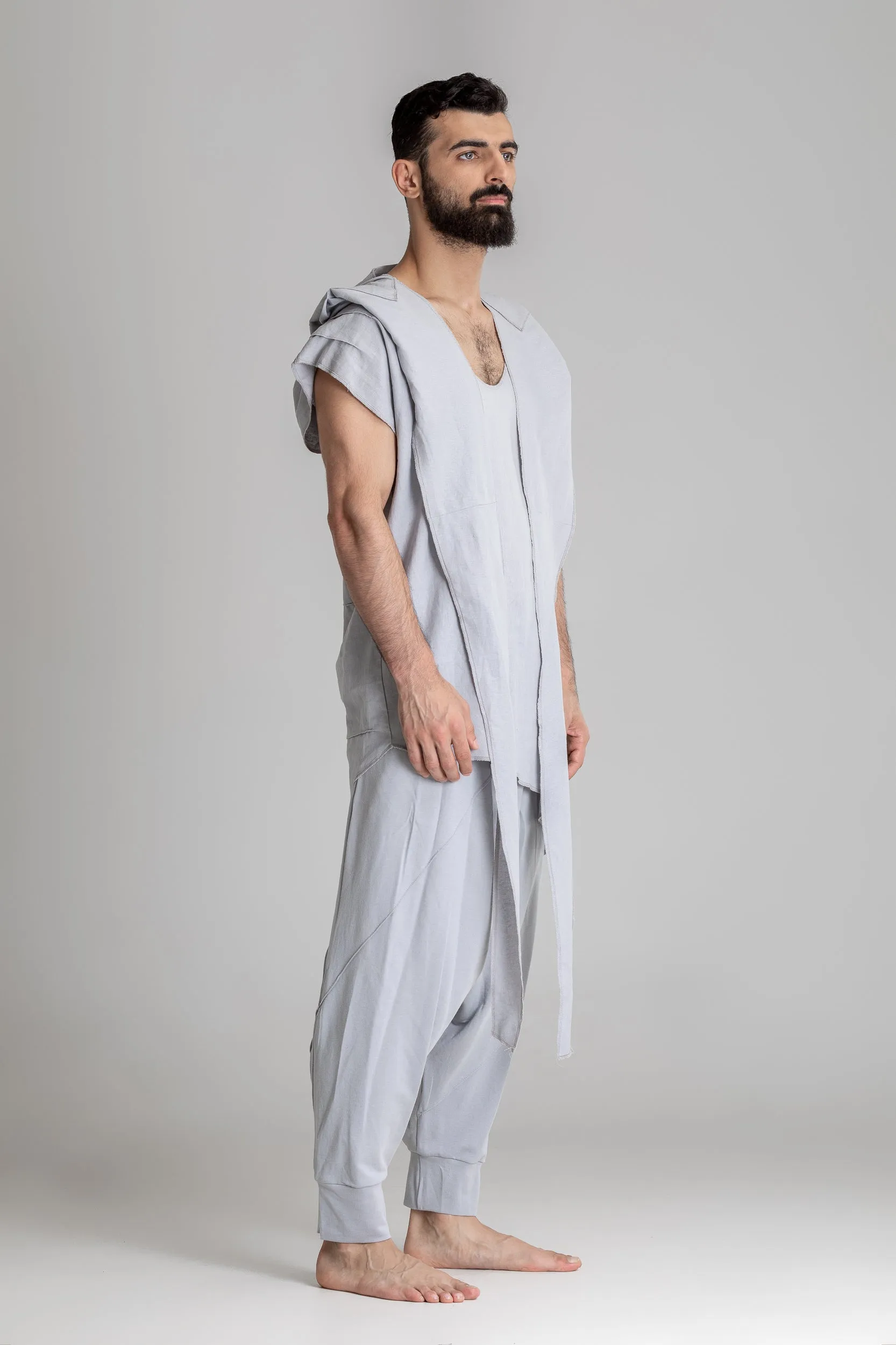 Men hooded linen shirt