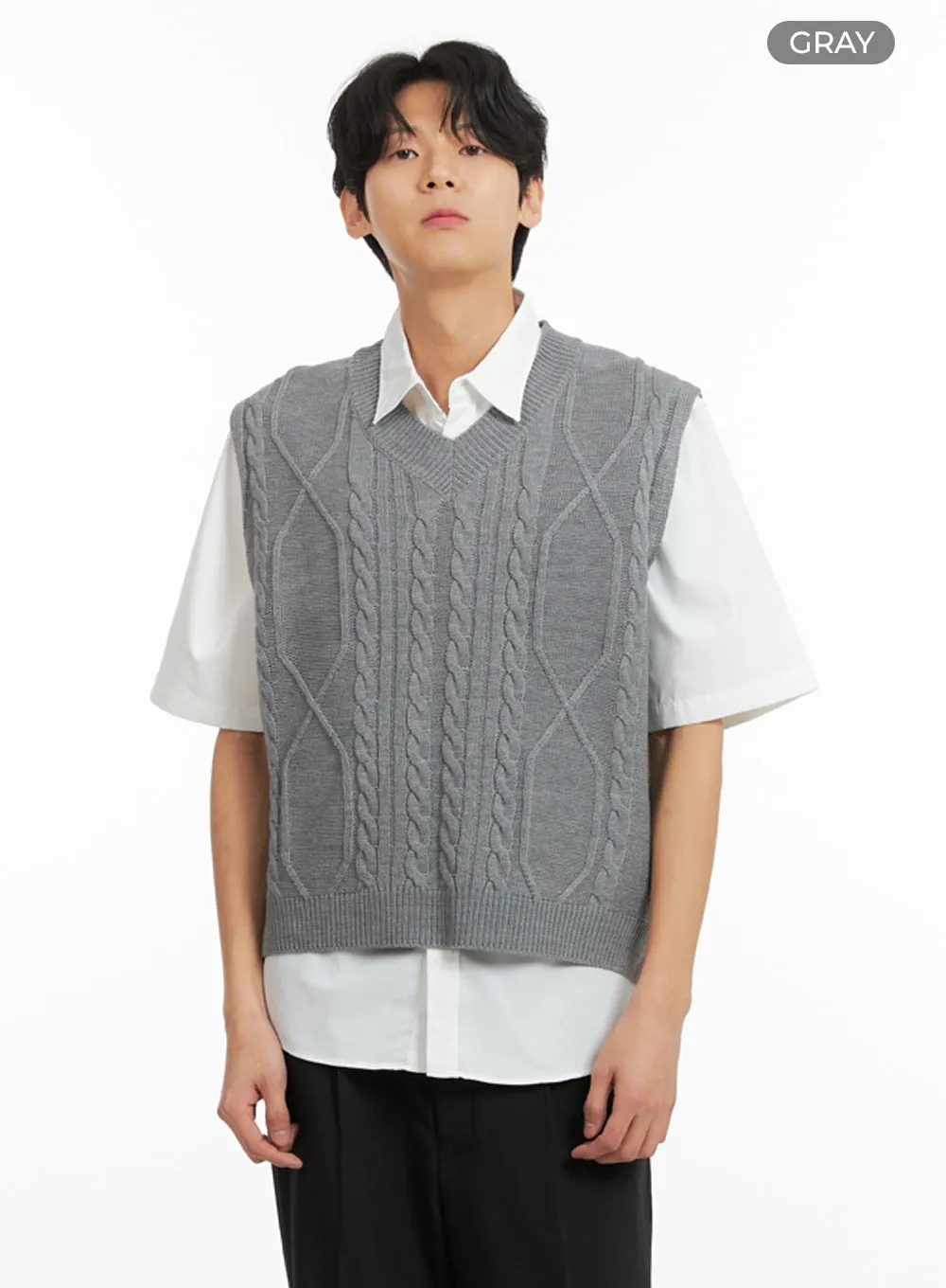 Men's Classic Cable Knit V-Neck Vest IA401