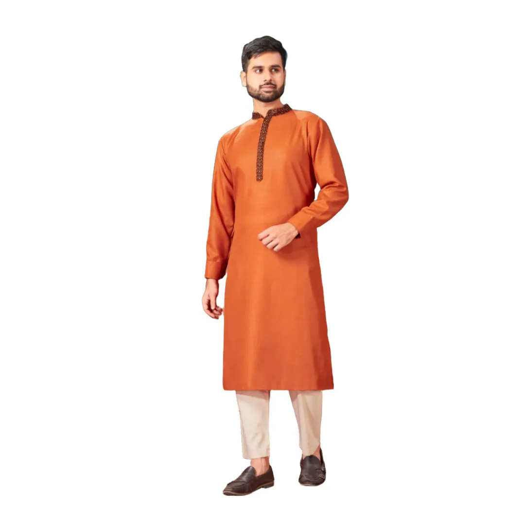 Men's Cotton Silk Plain Long Kurta Pajama