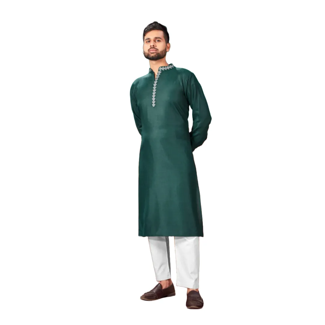 Men's Cotton Silk Plain Long Kurta Pajama