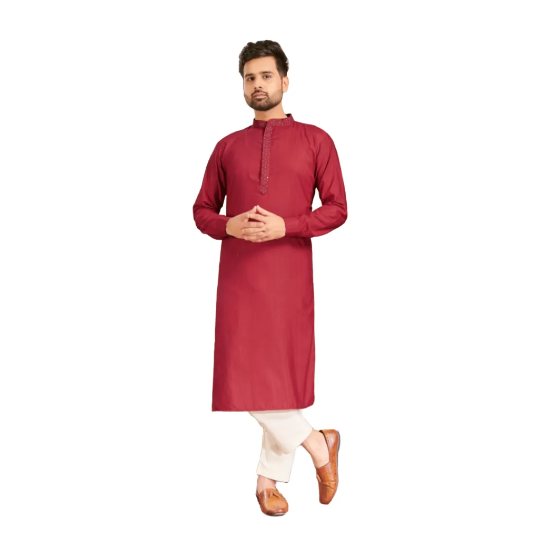 Men's Cotton Silk Plain Long Kurta Pajama