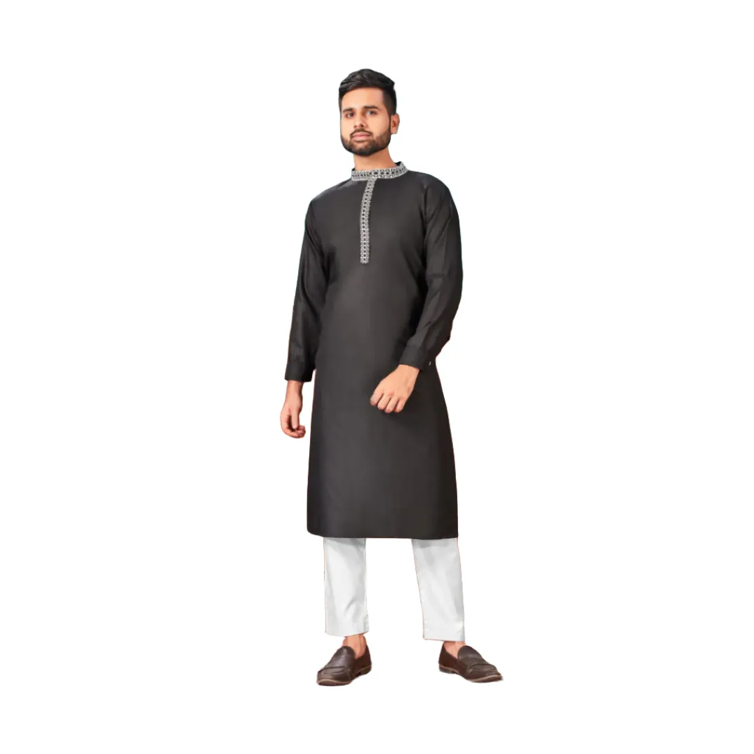 Men's Cotton Silk Plain Long Kurta Pajama