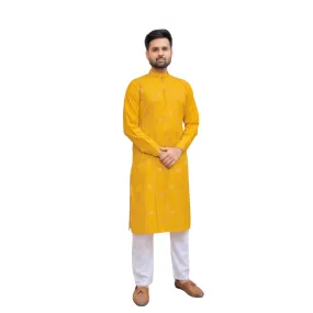 Men's Cotton Yellow Kurta Pajama