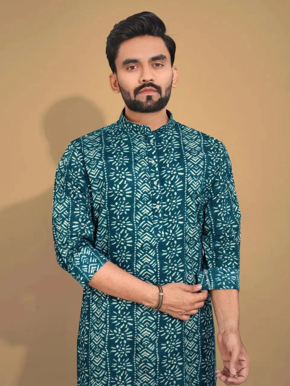 Men's Ethnic Cotton Blue Kurta Pajama Set