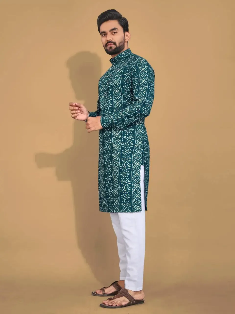 Men's Ethnic Cotton Blue Kurta Pajama Set