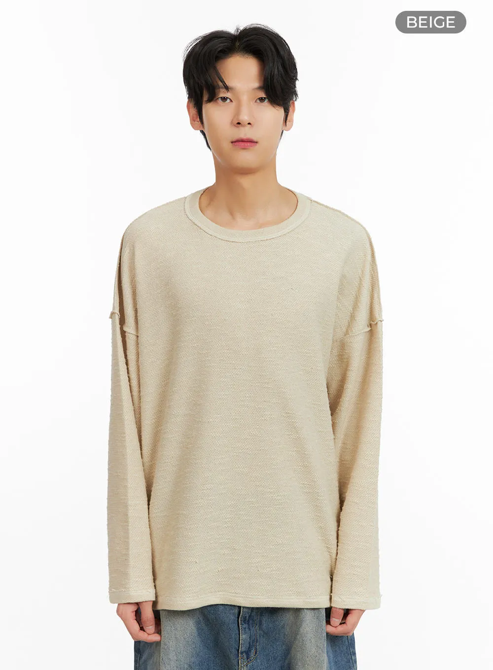 Men's Textured Crew Neck Long Sleeve Top IA402