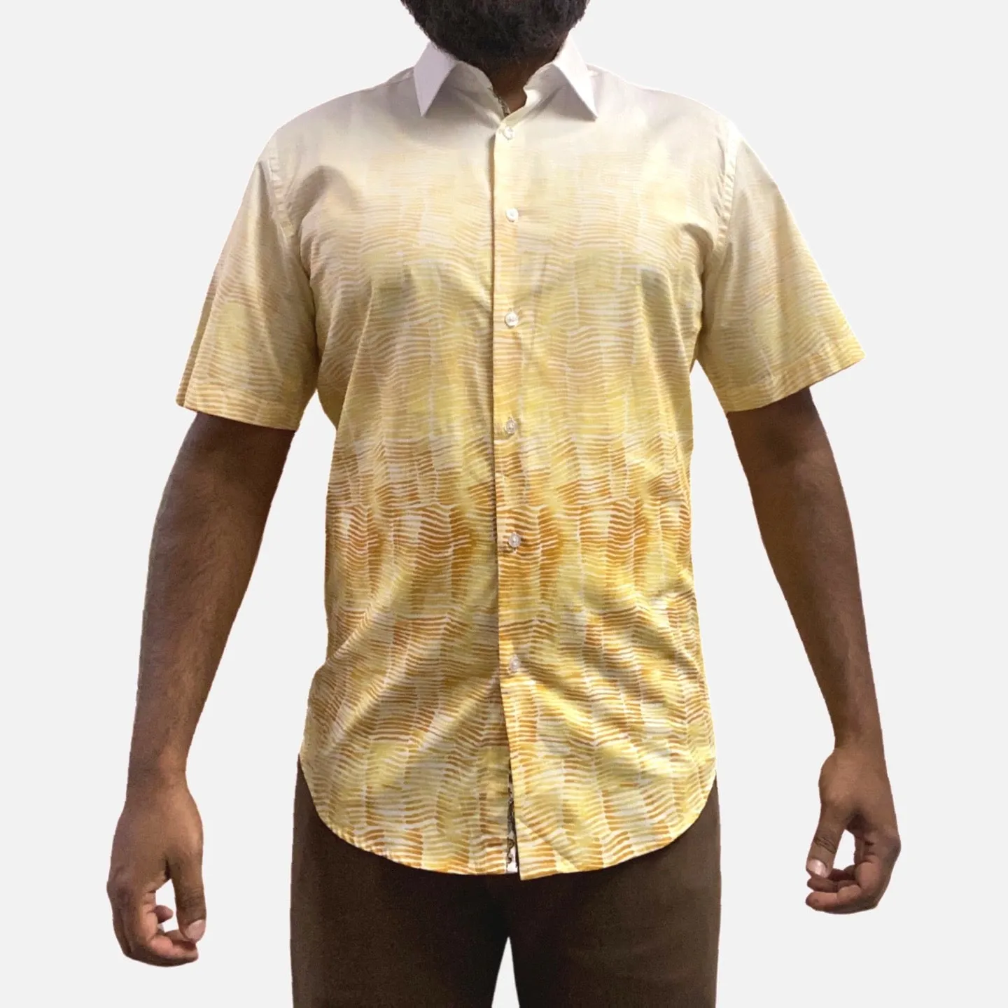 Men's Yellow Gradient Short Sleeve Cotton Button-Up Casual Shirt