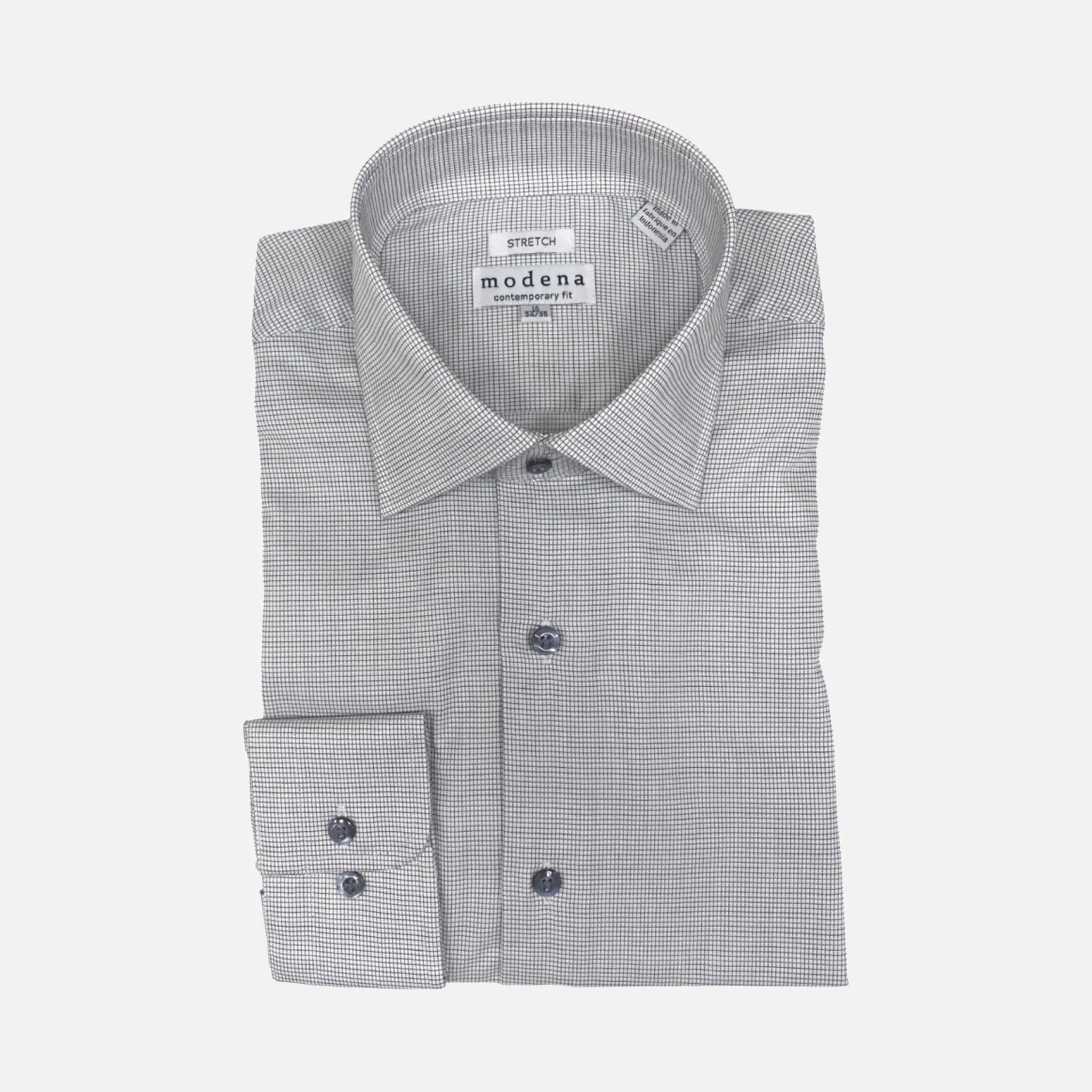 Modena Contemporary Fit Dress Shirt: Gray Mini Check Line Pattern