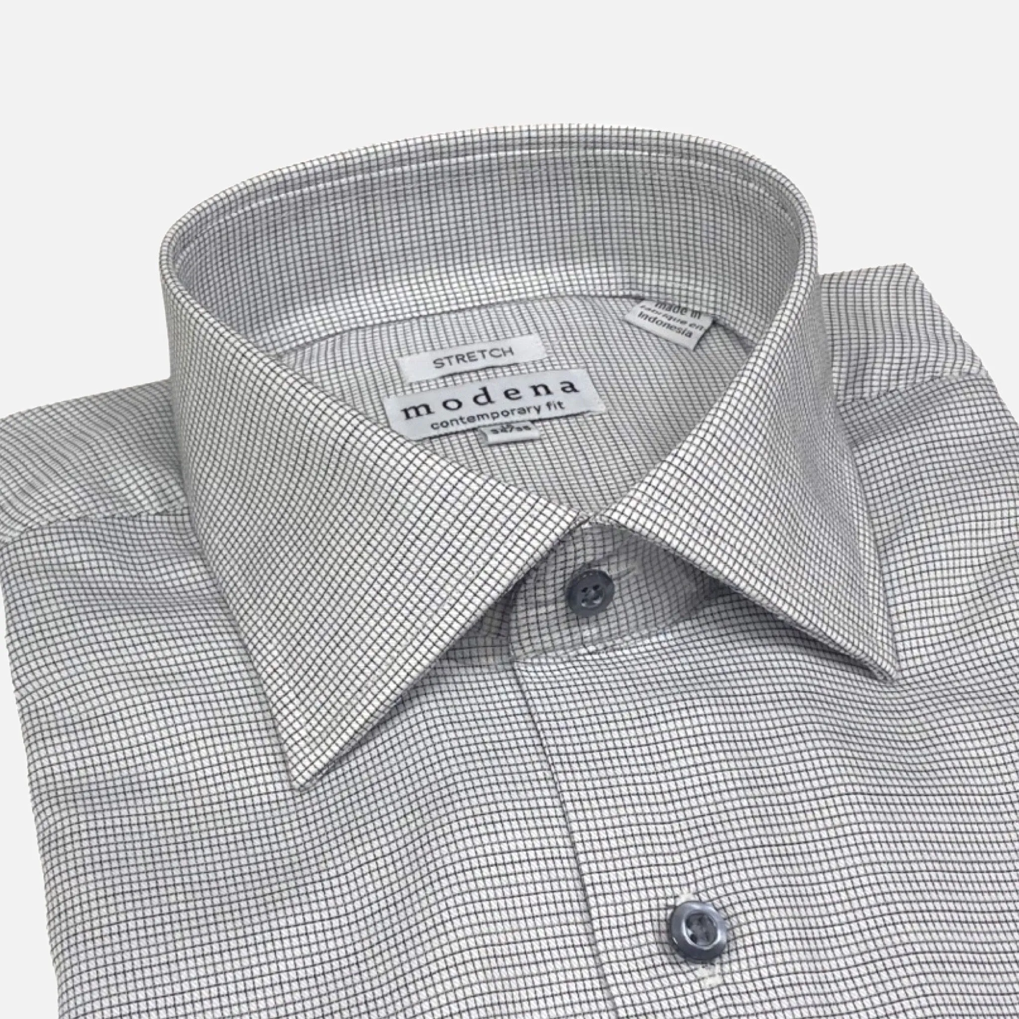 Modena Contemporary Fit Dress Shirt: Gray Mini Check Line Pattern