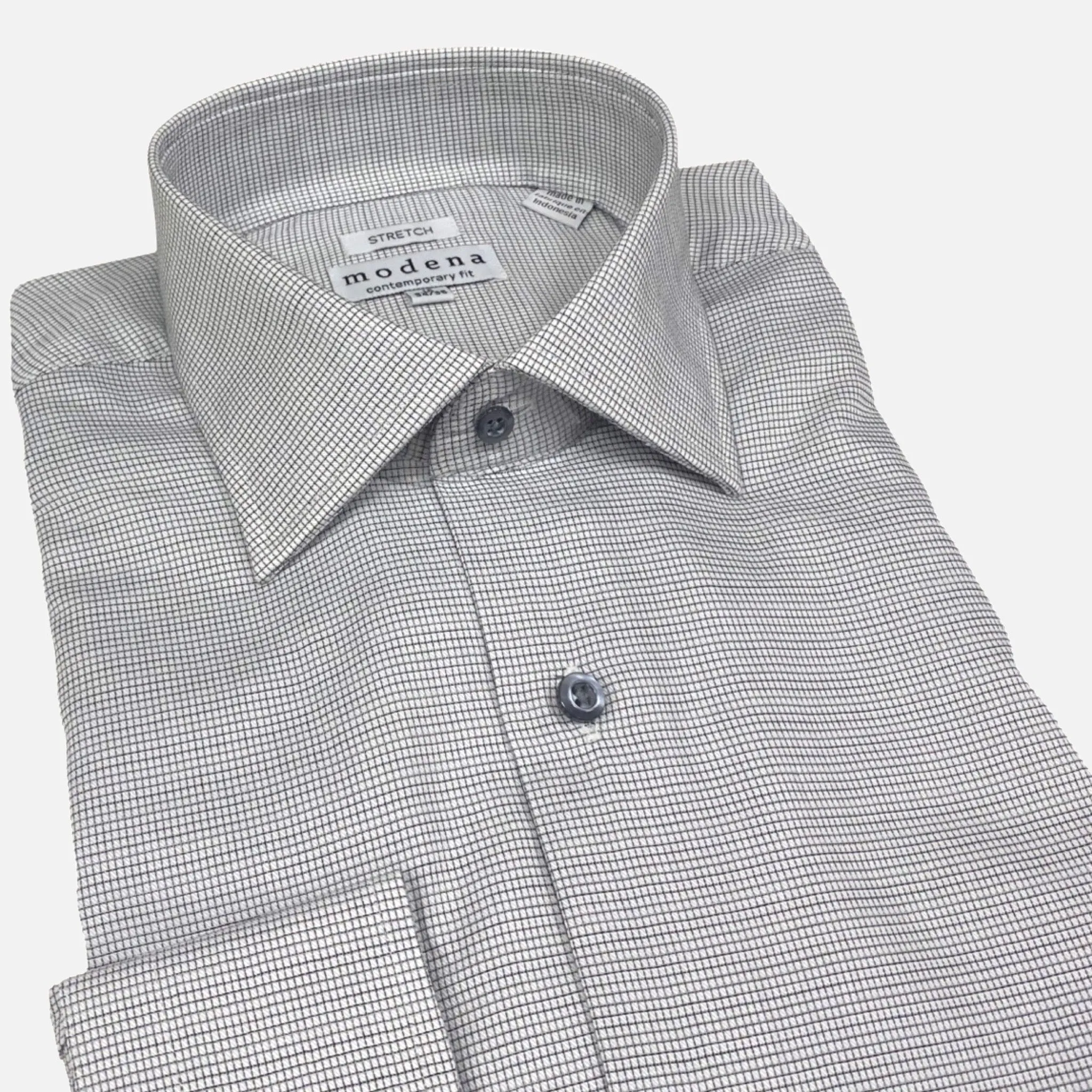 Modena Contemporary Fit Dress Shirt: Gray Mini Check Line Pattern