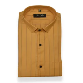 Mustard Yellow Color Lining Cotton Shirt For Men