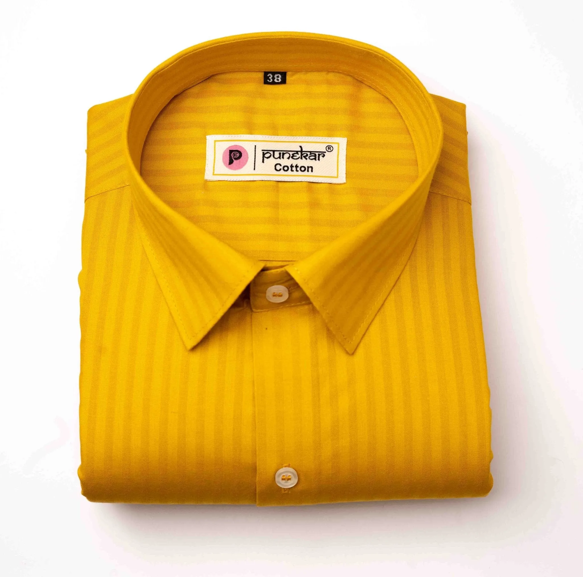 Mustard yellow Color vertical Cotton stripe Shirt For Men