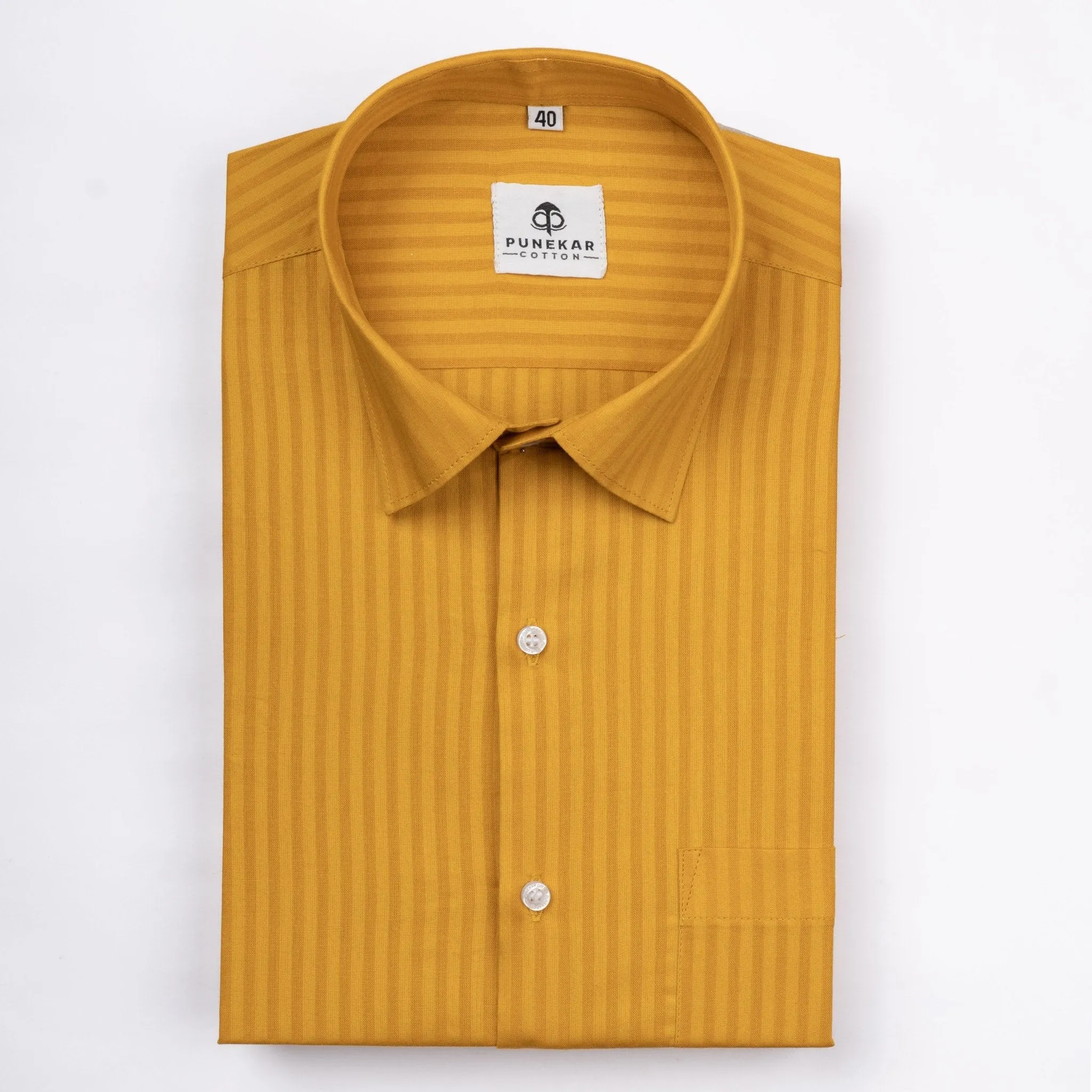 Mustard yellow Color vertical Cotton stripe Shirt For Men