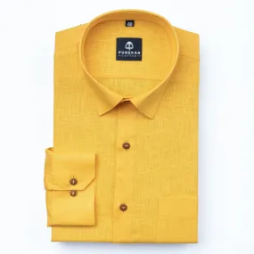 Mustered Yellow Color Linen Formal Shirts For Men