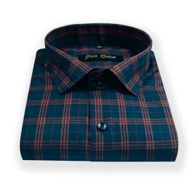 Navy-Red Color Poly Cotton Casual Checked Shirt For Men