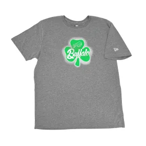 New Era Bills Green Spray Paint Shamrock Gray Short Sleeve Shirt